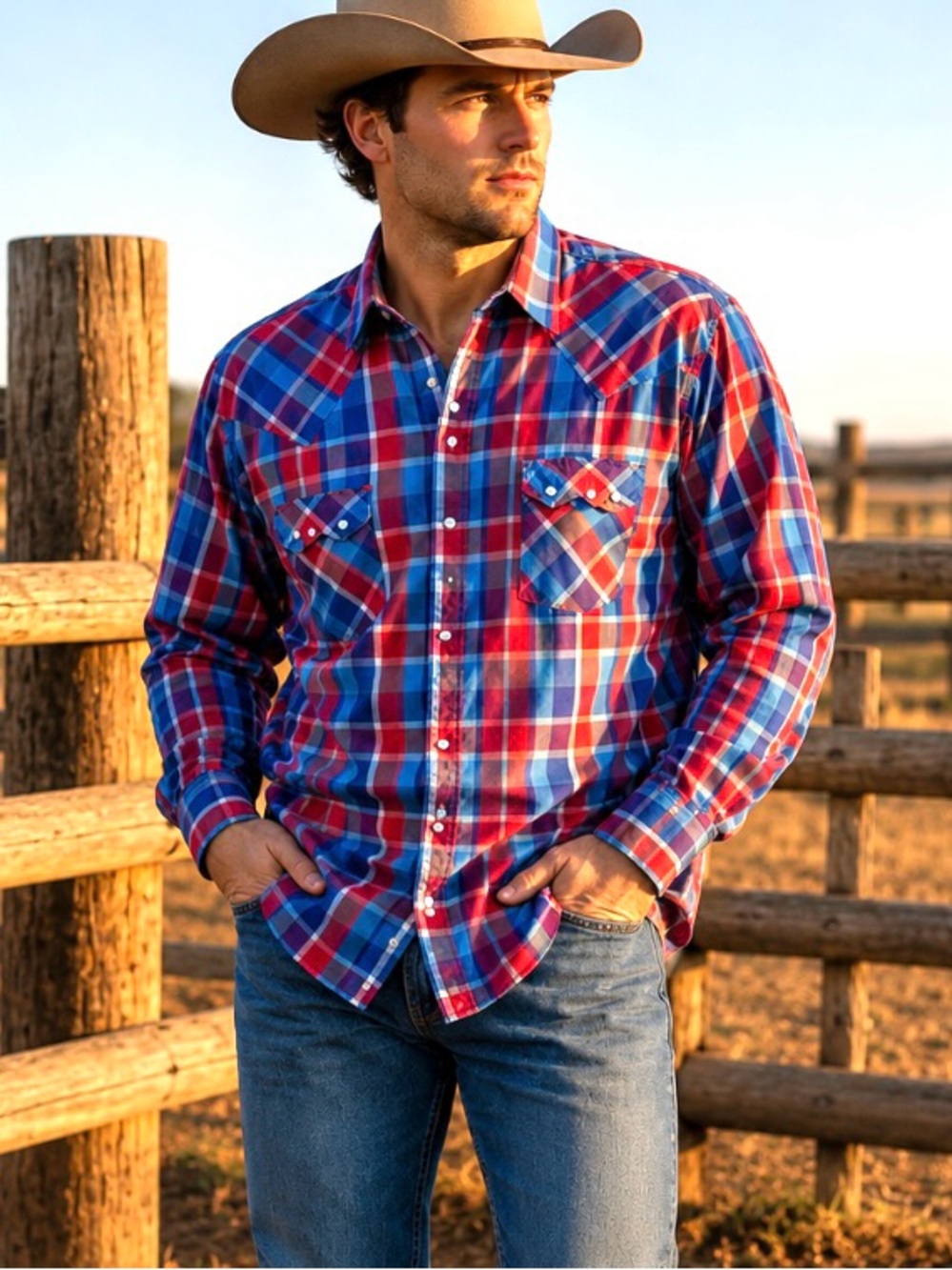 Men’s Western Snaps Plaid Tall Vintage